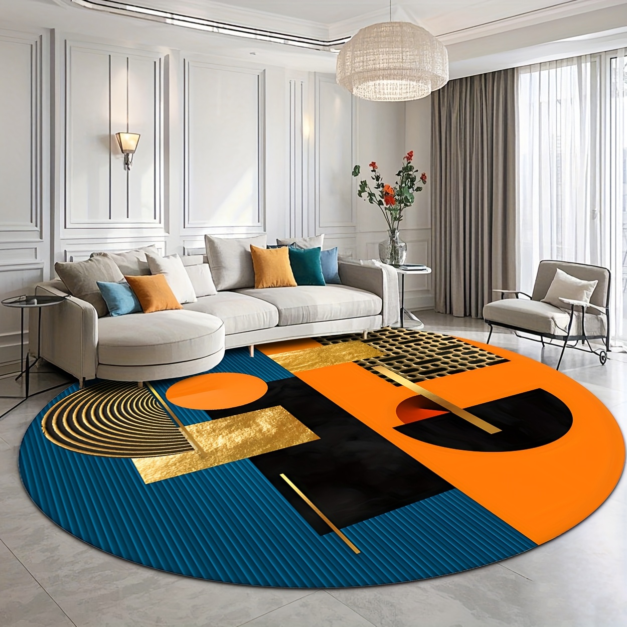 Home Bathroom Door Design - Orange Blue Gold Abstract Geometric Luxury