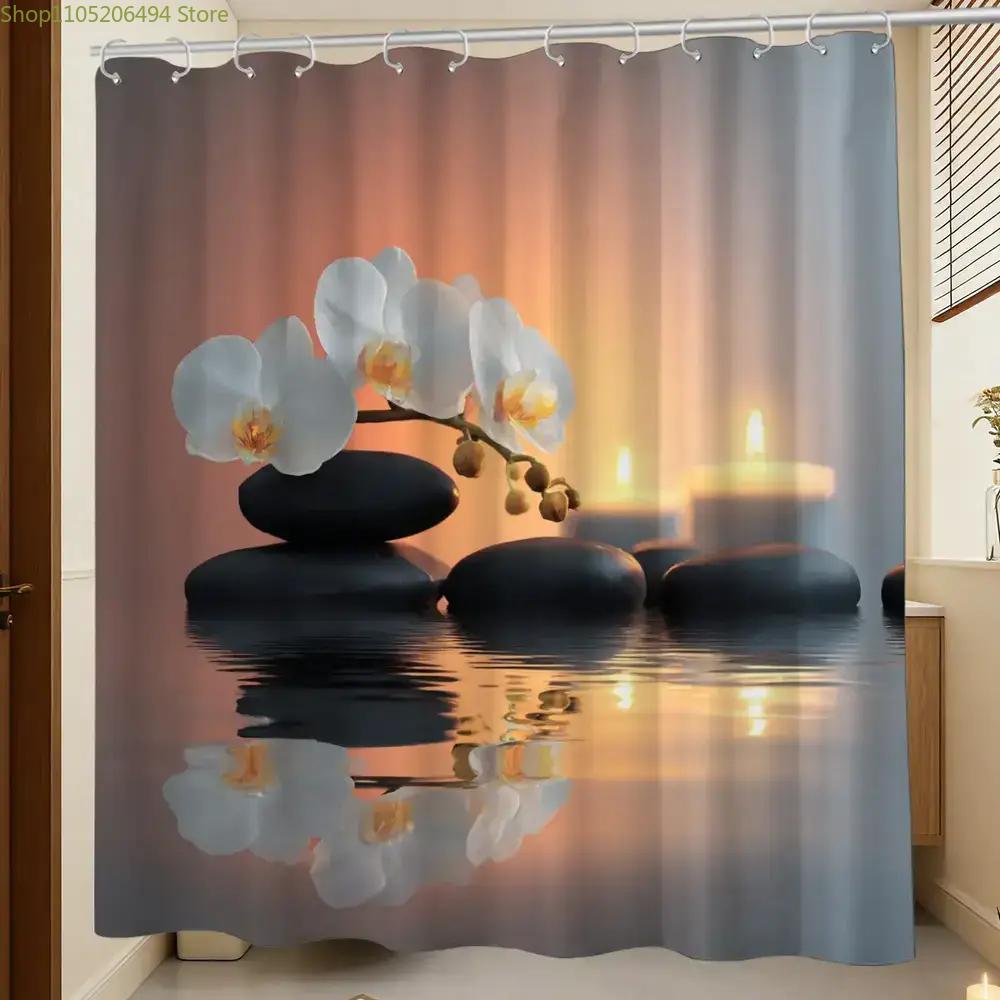 Home Bathroom Spa Ideas - Zen Orchid and Stones Shower Curtain,
