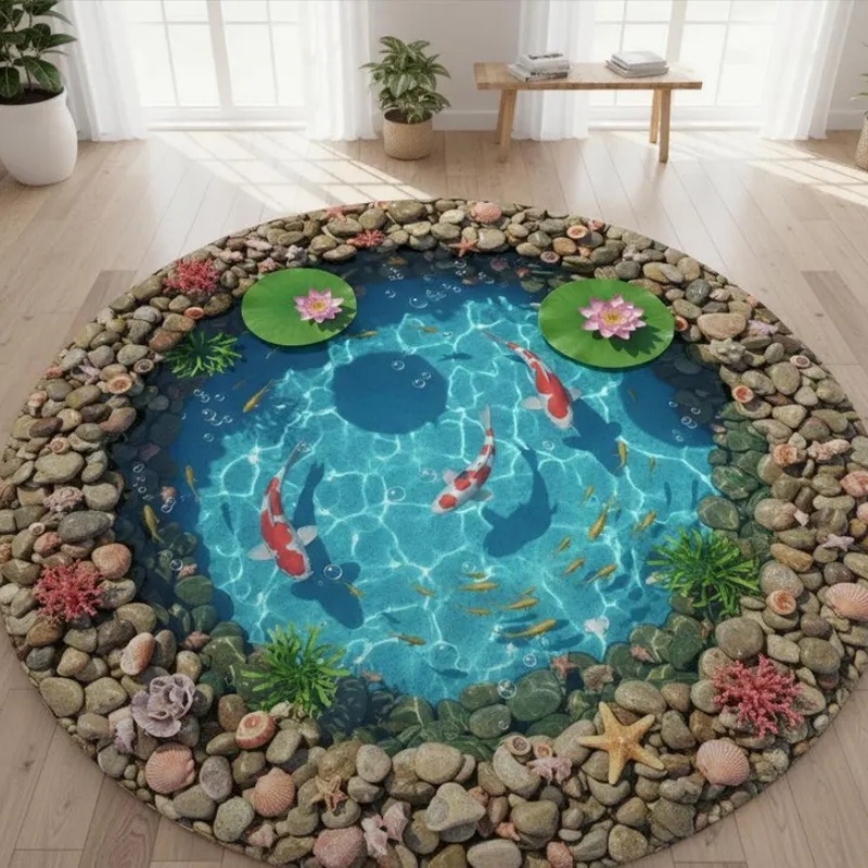 2D Visual Koi Fish Pond Round  - Home Goods Bathroom Rugs recension och pris
