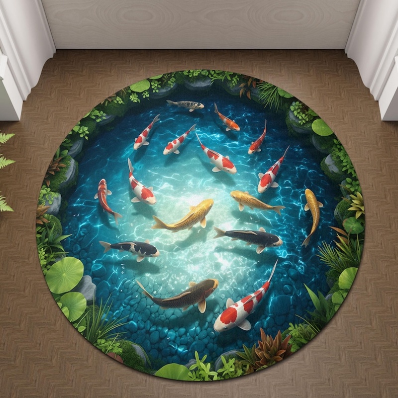 2D Visual Koi Fish Pond Round  - Home Goods Bathroom Rugs recension och pris