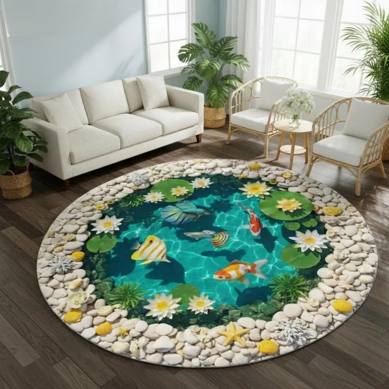 2D Visual Koi Fish Pond Round  - Home Goods Bathroom Rugs recension och pris