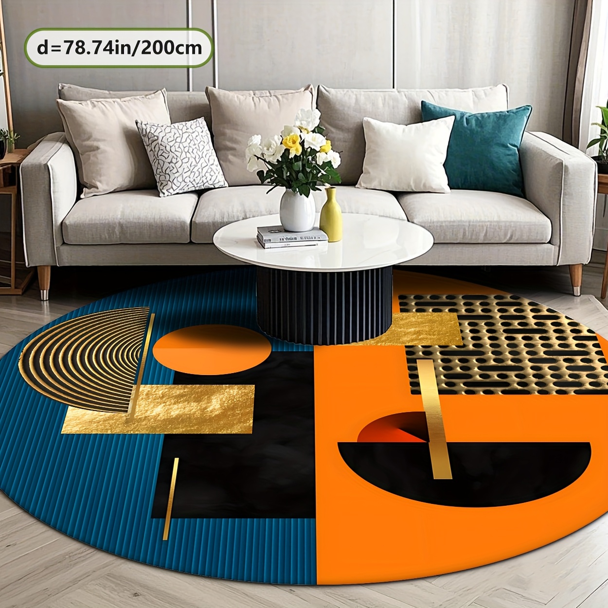 Orange Blue Gold Abstract Geom - Home Bathroom Door Design recension och pris