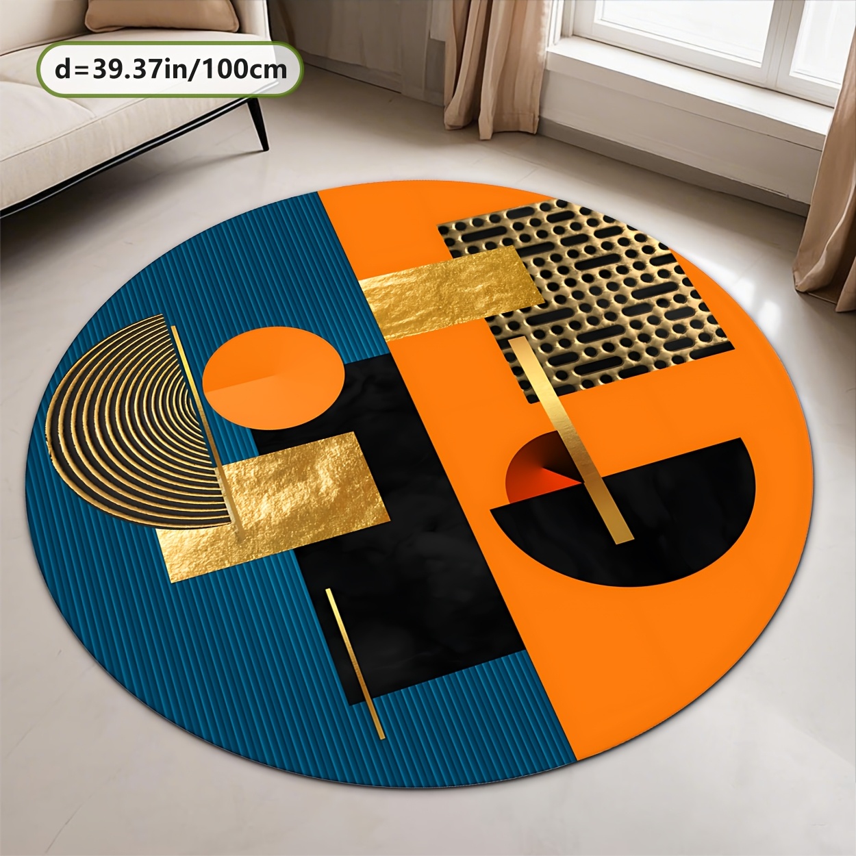 Orange Blue Gold Abstract Geom - Home Bathroom Door Design recension och pris