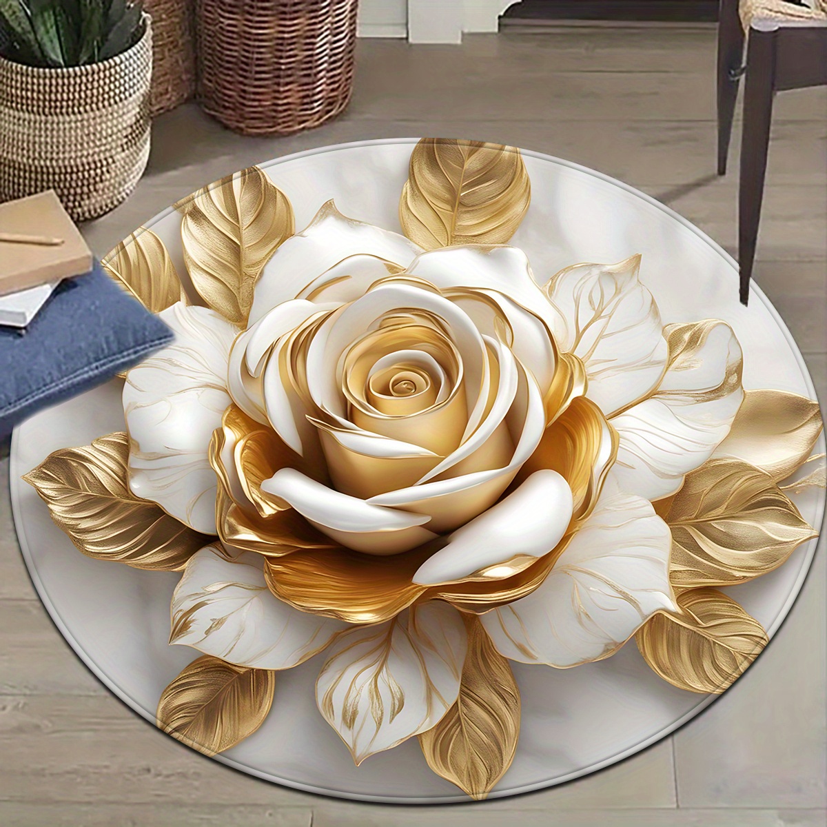 White Gold Rose Round Rug, Lux - Home Bathroom Door Design recension och pris