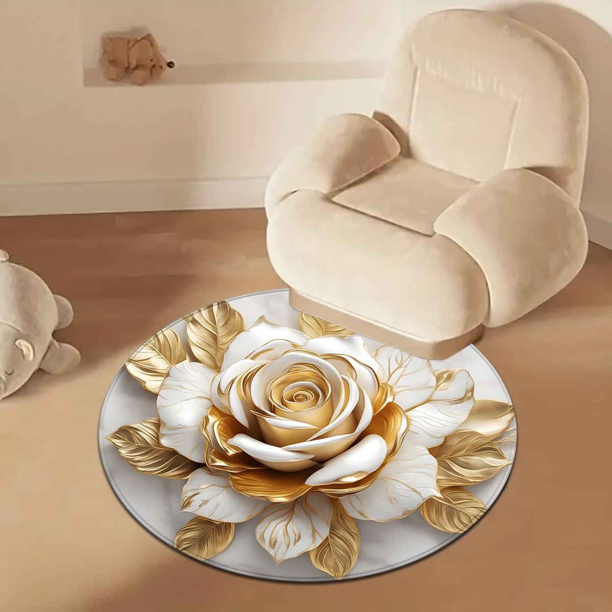 White Gold Rose Round Rug, Lux - Home Bathroom Door Design recension och pris